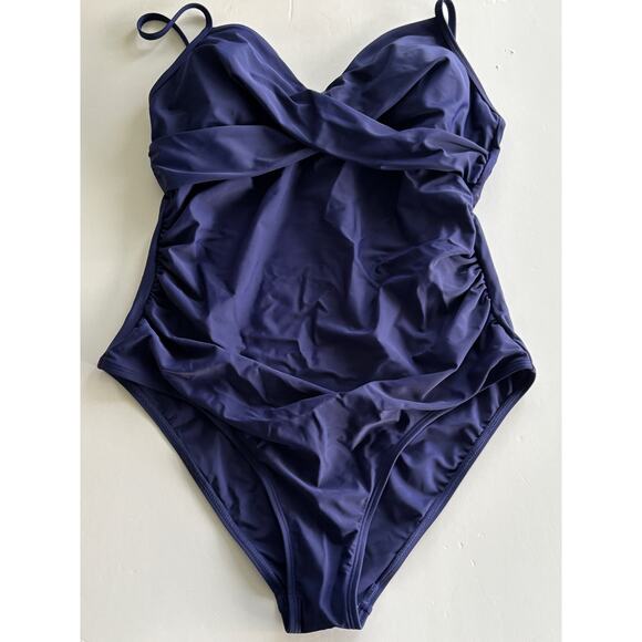 CUPSHE‎ One Piece Navy Blue Ruched Adjustable Straps Swimsuit Size Large NWT - Picture 6 of 9